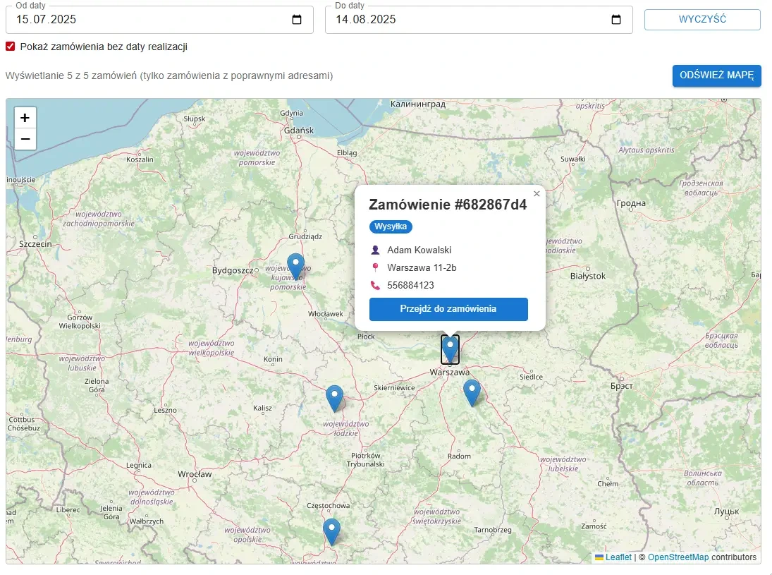 Interaktywna mapa zamówień